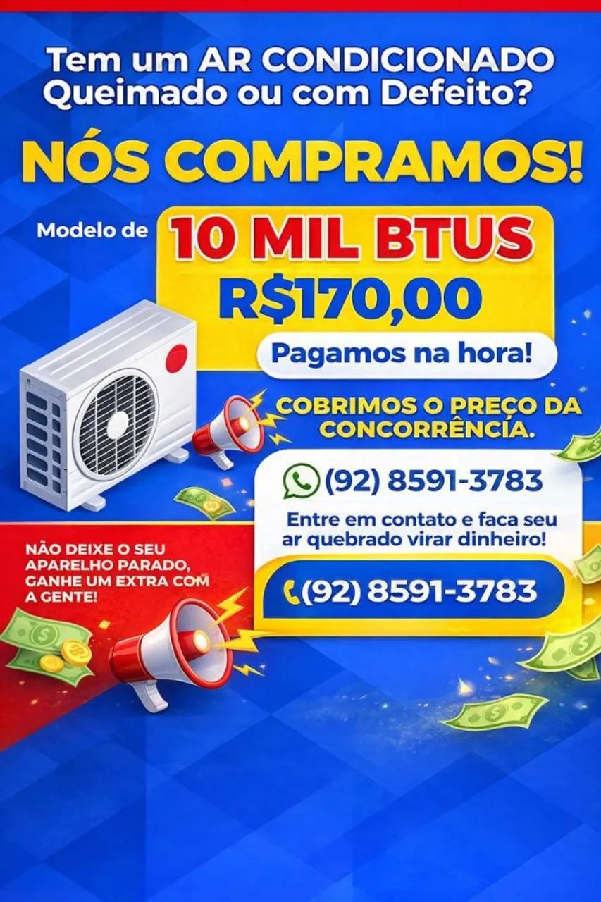 Compro ar condicionado com defeito Queimado velho com avaria. 
