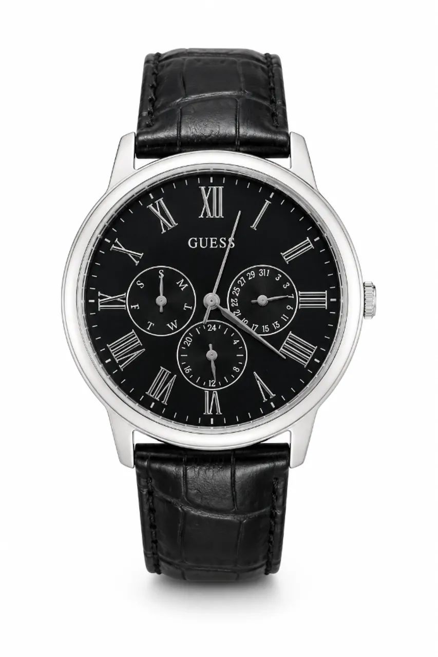 Relógio GUESS Wafer W70016G1 Multifunction Preto Couro - Caixa e Manual