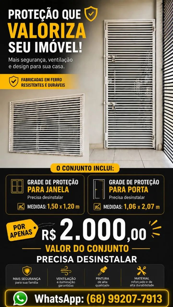 Grade de Proteção para Porta e Janela em Ferro - R$ 2.000