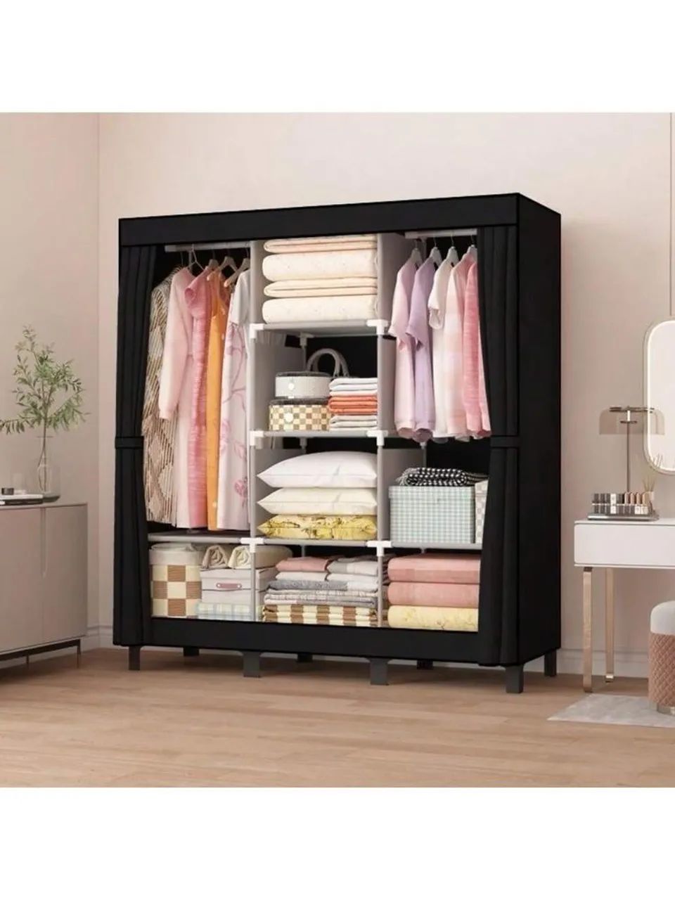 Guarda-Roupa Portátil com Prateleiras e Cabideiro | Ideal para Espaços Pequenos - Foto 3