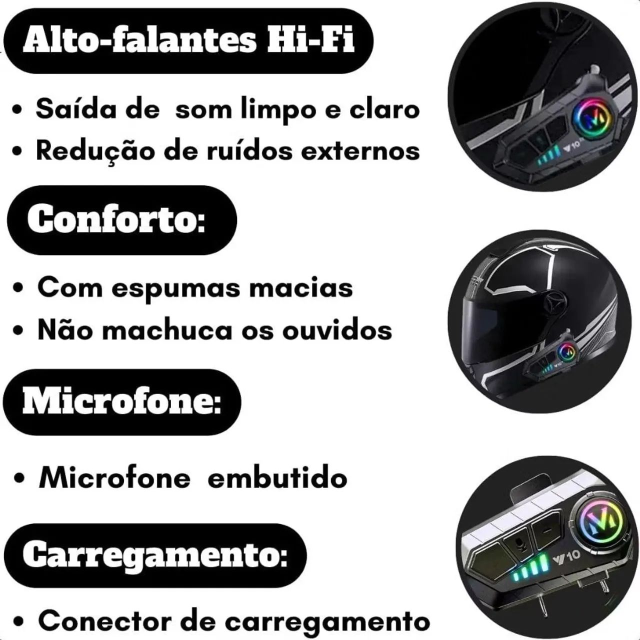 Intercomunicador de capacete com fones  - Foto 4