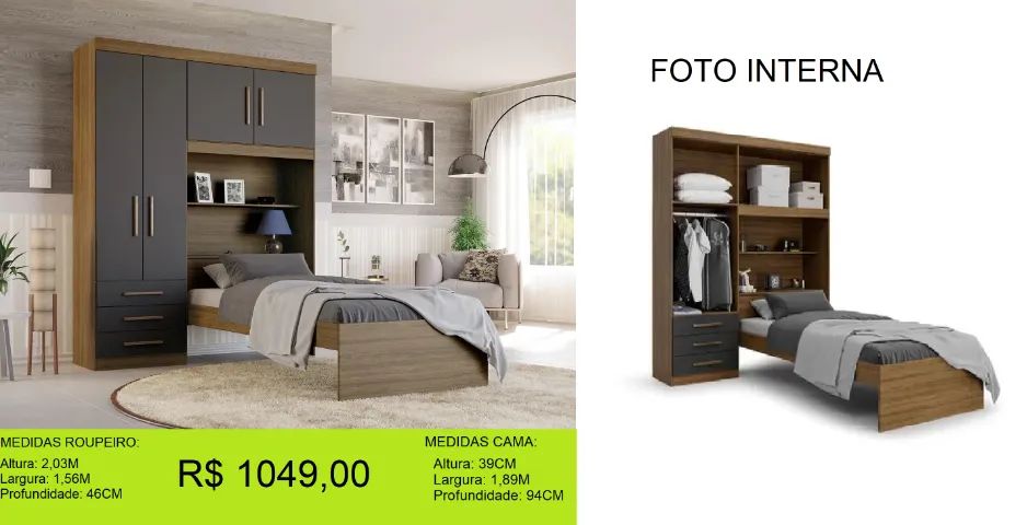 Roupeiro com cama embutida a pronta entrega - Foto 2
