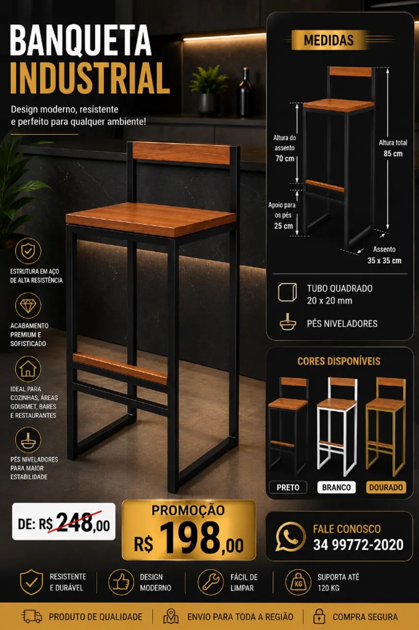 ? BANQUETA INDUSTRIAL - MODERNA E RESISTENTE