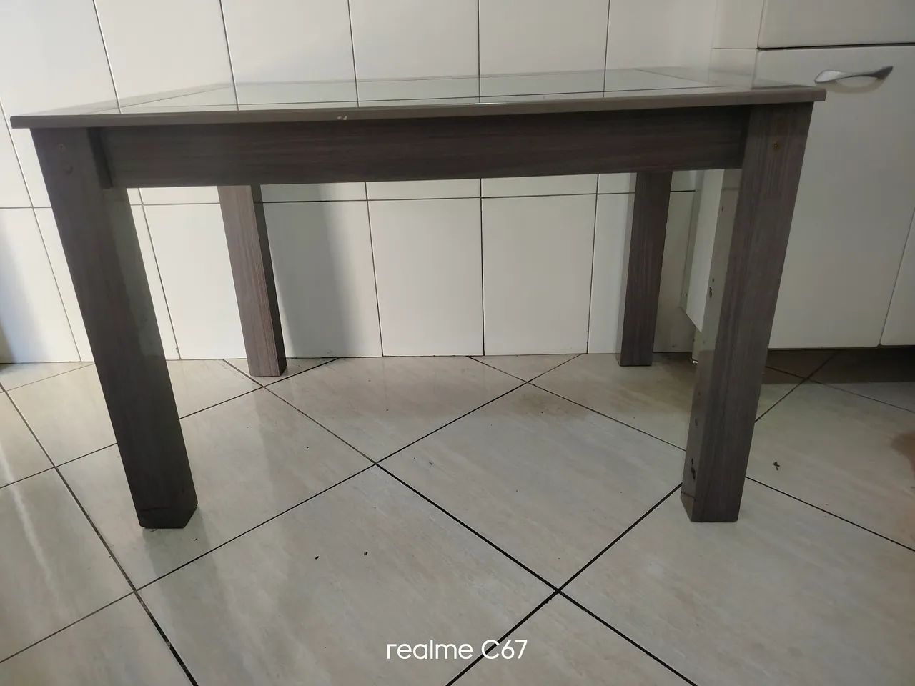 Mesa pes de madeira com tampo de vidro  - Foto 3