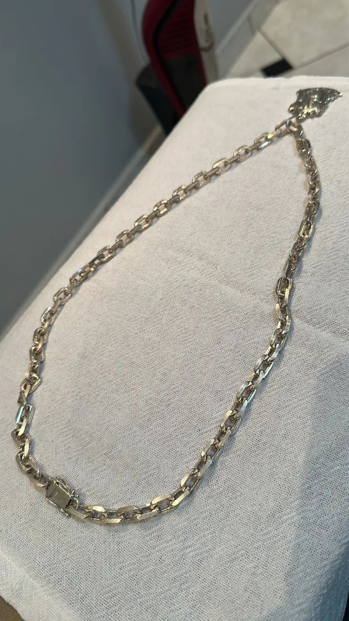 Corrente prata 70cm moeda antiga 