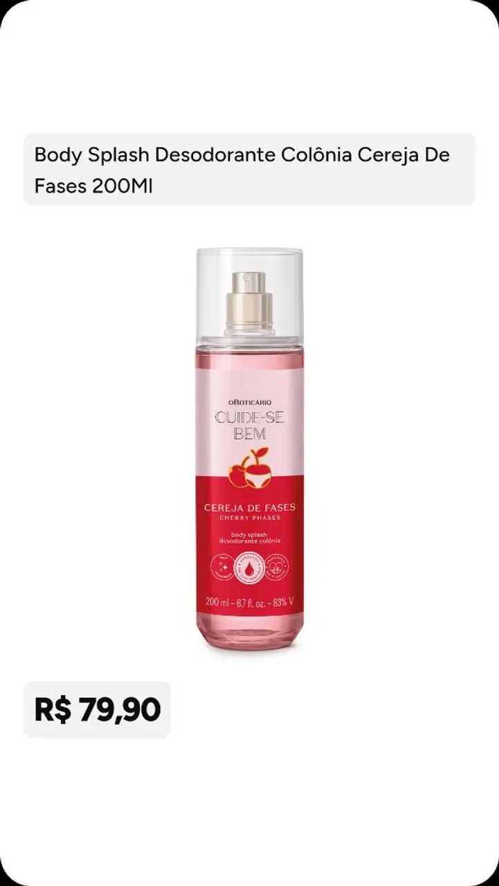 Body splash e hidratante cuide se bem cereja - Foto 2