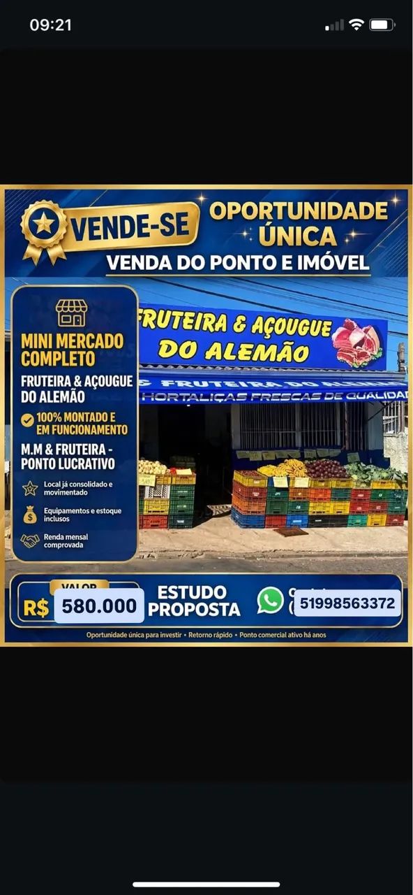 VENDO MERCADO E FRUTEIRA COM TUDO