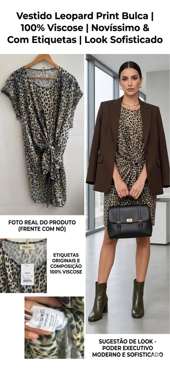 Vestido Viscose Onça Bluk Caimento com Nó Central - Tam. G (Veste bem até G/GG)