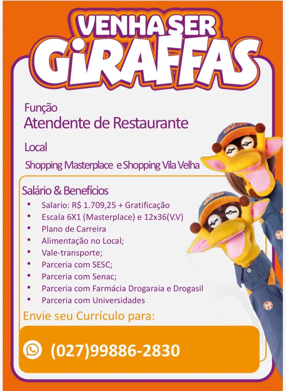 Vagas abertas -Atendente de Restaurante 