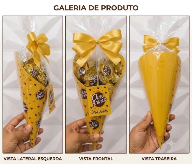Cone Recheado Com 5 Bombons Ouro Branco Lembrancinha Presente - Foto 3