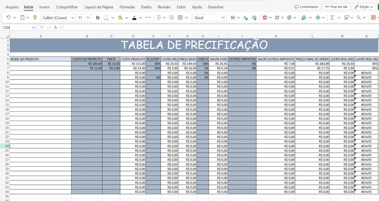 PLANILHA DE PRECIFICAÇÃO-EXCEL
