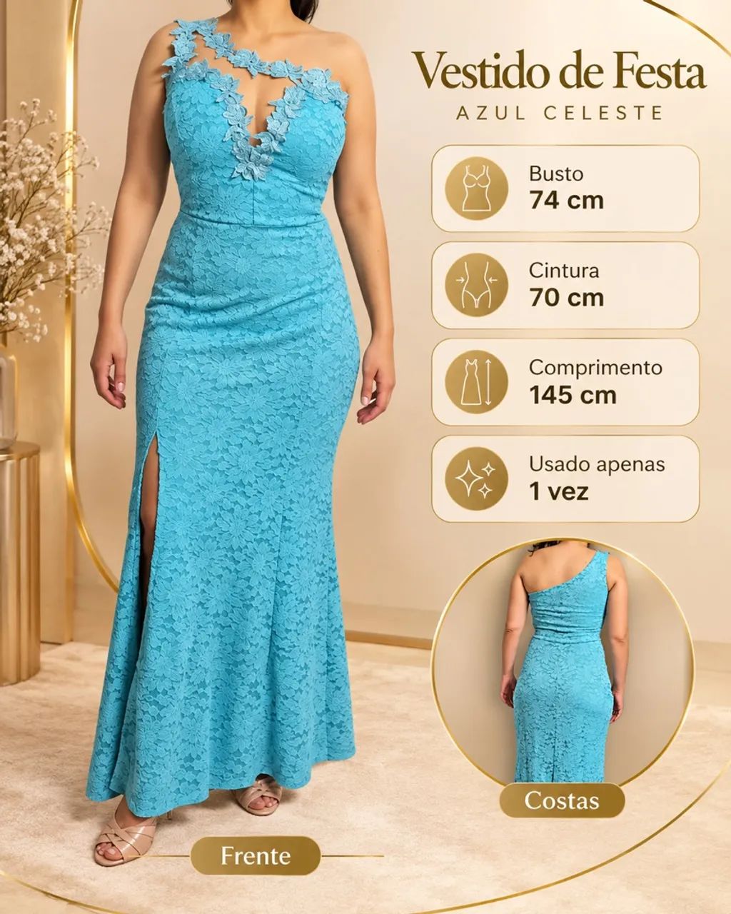 Vestido Longo Azul celeste em Renda  - Foto 2