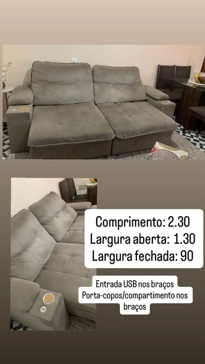  Sofá Retrátil e Reclinável 2,30m com USB ? R$550