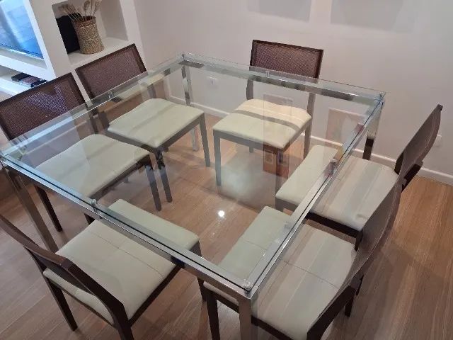 Mesa vidro quadrada 6 cadeiras para sala de jantar - Foto 5