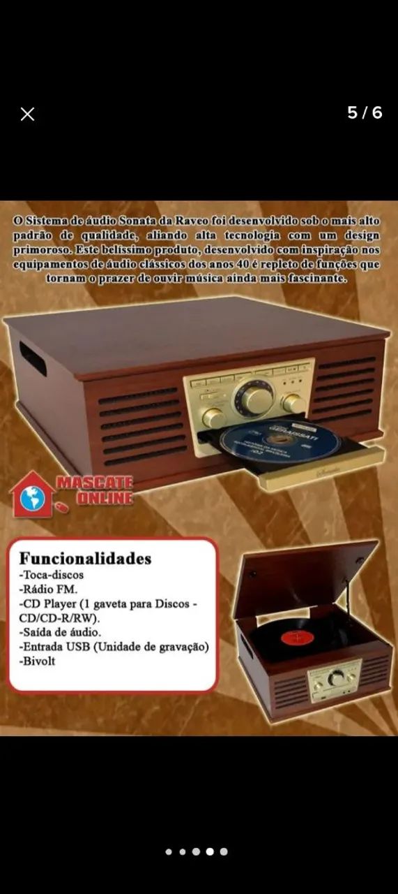 Vitrola sonata ,com toca disco, cd,usb, bluetooth, rádio e conversor digita, - Foto 2