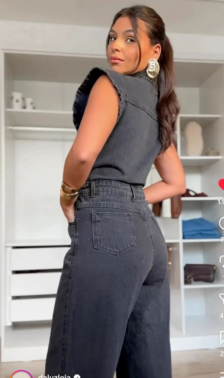 Jardineira jeans preta LUXO - Foto 3
