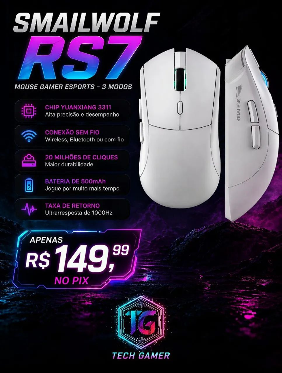 Mouse gamer Smailwolf RS7 Branco lacrado