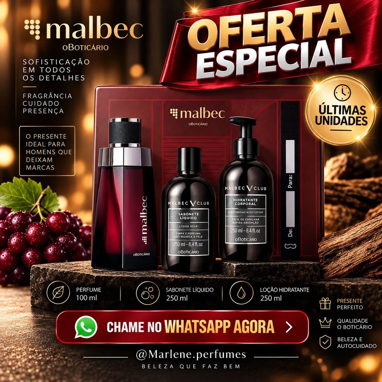 Kit presente Malbec tradicional masculino - OBoticario 