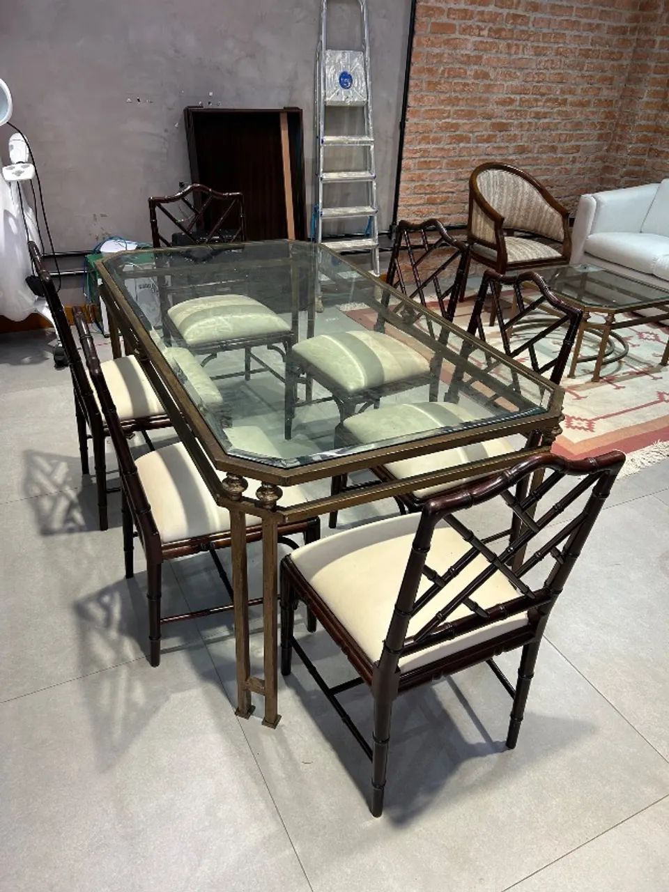 Mesa de jantar de ferro,  retangular,  6 lugares com 6 cadeiras