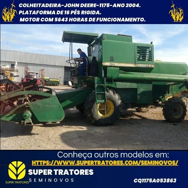 Colheitadeira de Arroz JD 1175 com plataforma de 16 pés rígida ano 2004.