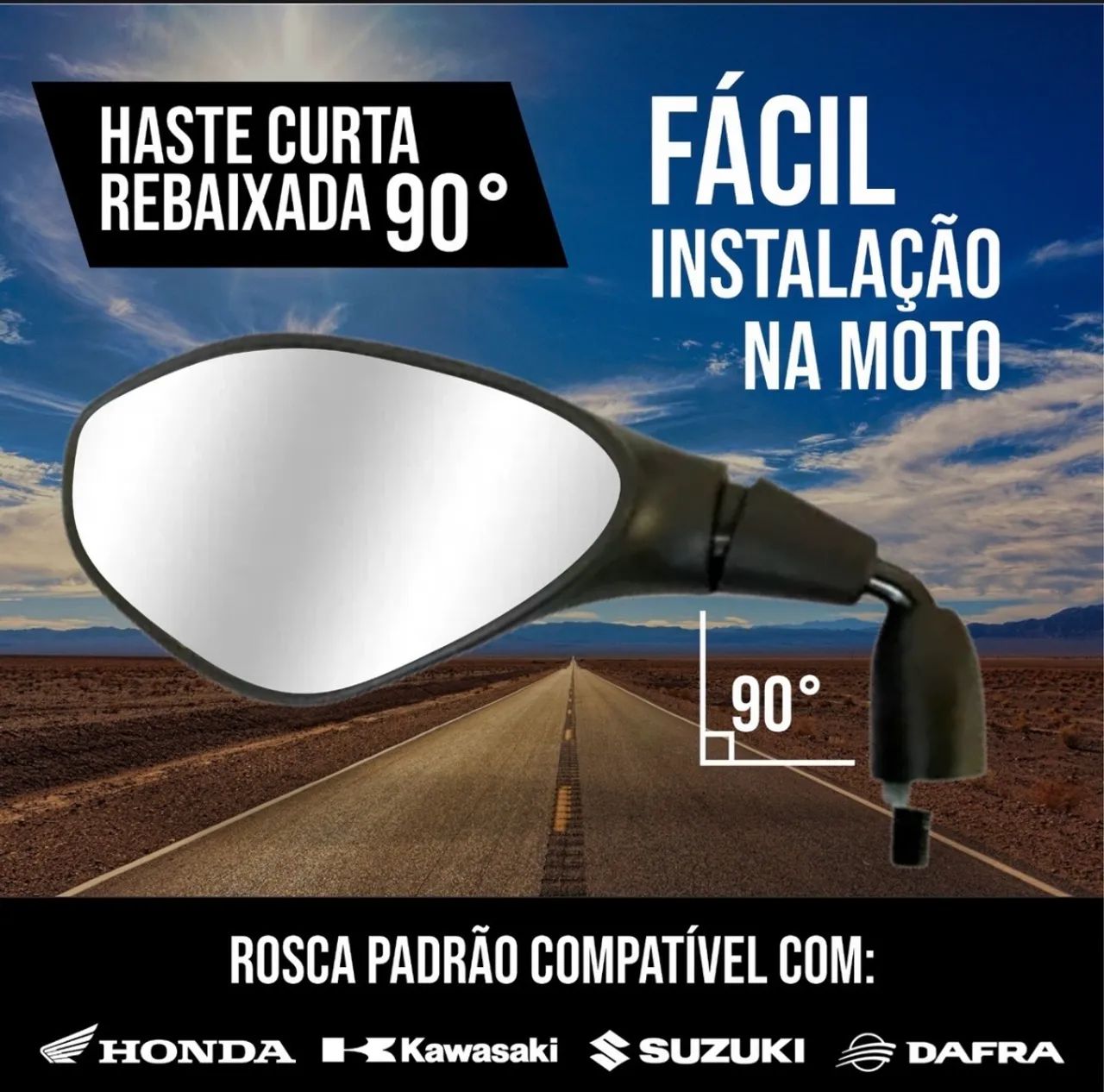 Retrovisor Bmw F800 Rebaixado 90° Honda Lente Convexo Prata haste curta  - Foto 3