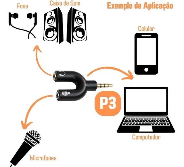 Adaptador Y Microfone e Fone  de Ouvido P3 - Foto 3