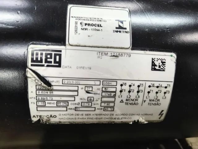 Motor elétrico Weg trifásico 3 cv 4 pólos (Baixa rotação 1740 rpm) Seminovo - Foto 2