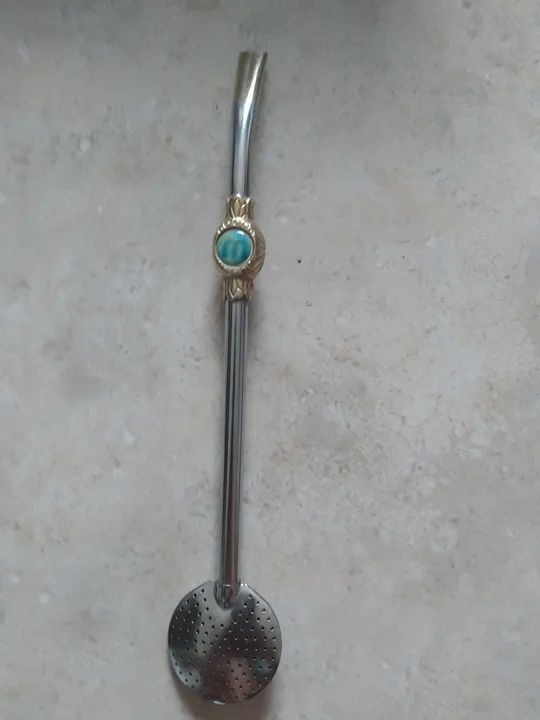 Bomba para Chimarrão - Aço Inox com Detalhe em Pedra - Foto 2