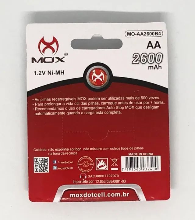 Pilhas Recarregáveis AA 2600mAh Mox Produto Novo na Embalagem Lacrada - Foto 2
