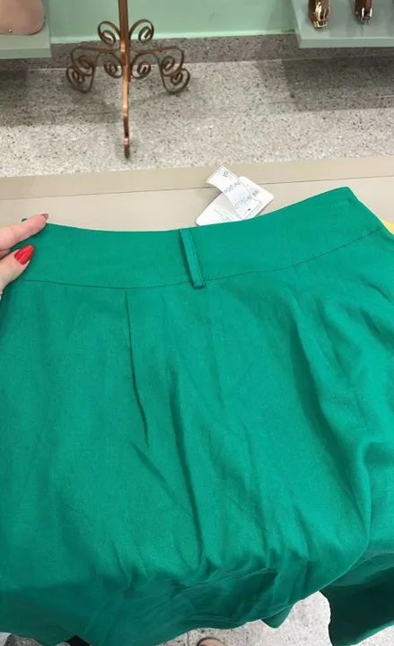 Saia midi verde em linho - Foto 2