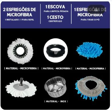 Esfregão Mop Giratório de 16 Litros Com Roda E Alça Balde Inox z737 - Foto 3