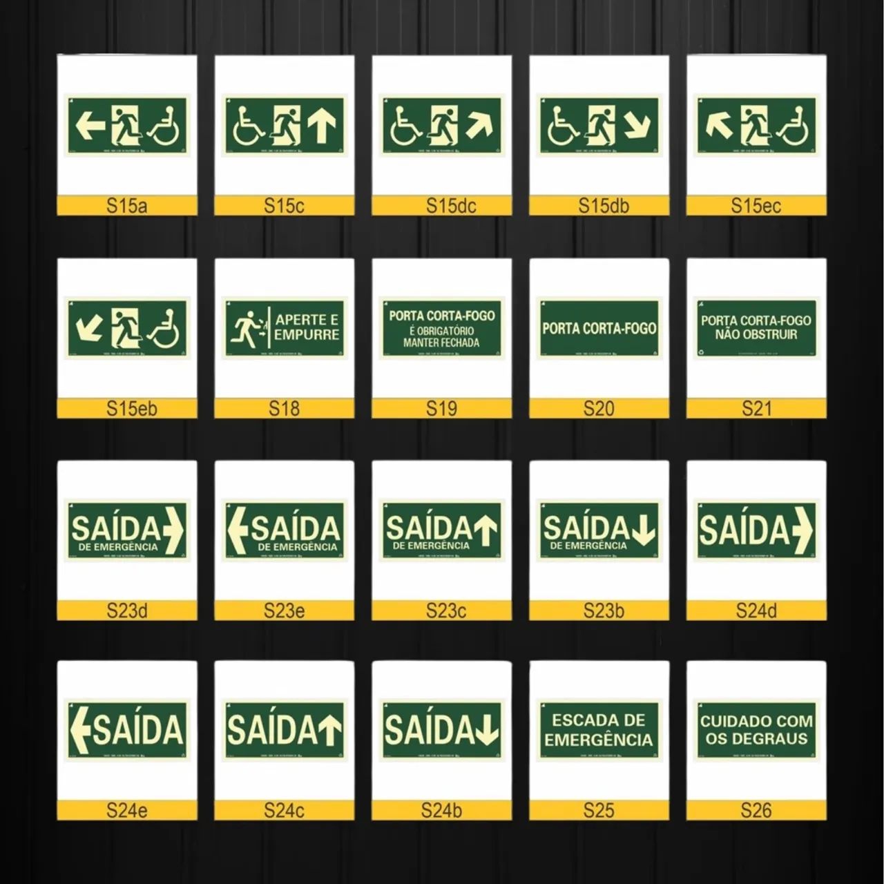 Kit 5 Placas de Sinalização de Emergência Fotoluminescentes Rota de fuga promoção - Foto 2