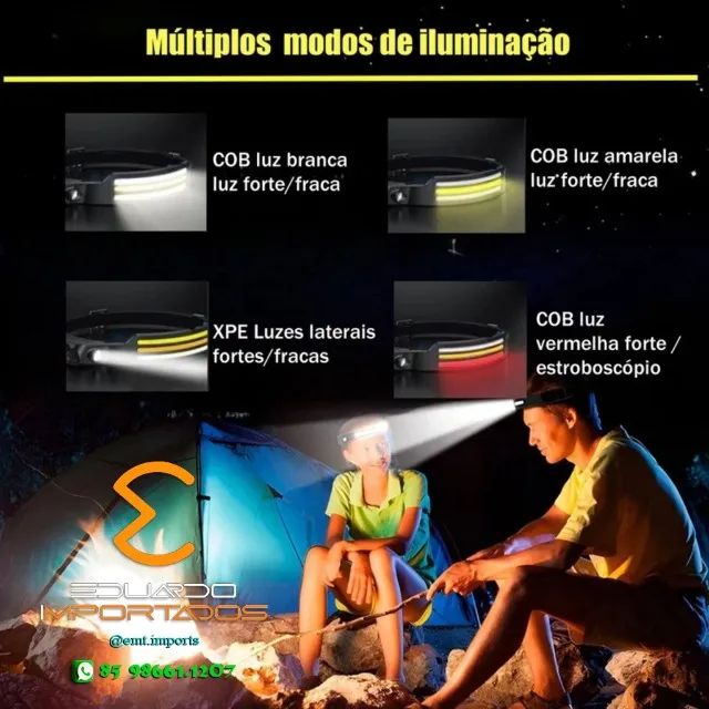 Lanterna de Cabeça Recarregável 3 LEDs COB 500 Lumens - Foto 3