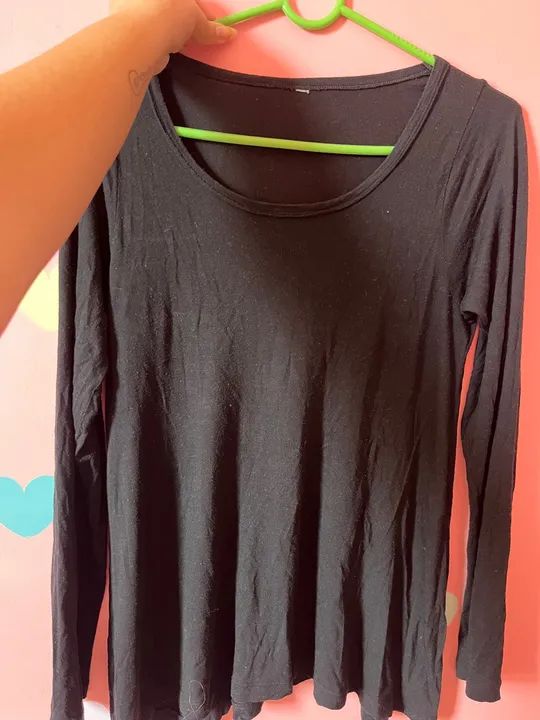 Blusa de manga comprida preta feminina - Foto 3
