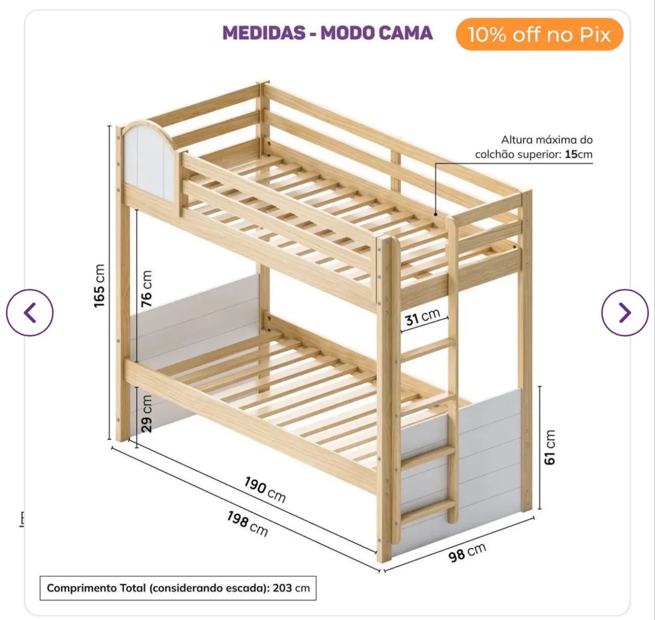 Beliche com cama auxiliar Casatema (treliche) 2 meses de uso - Foto 2