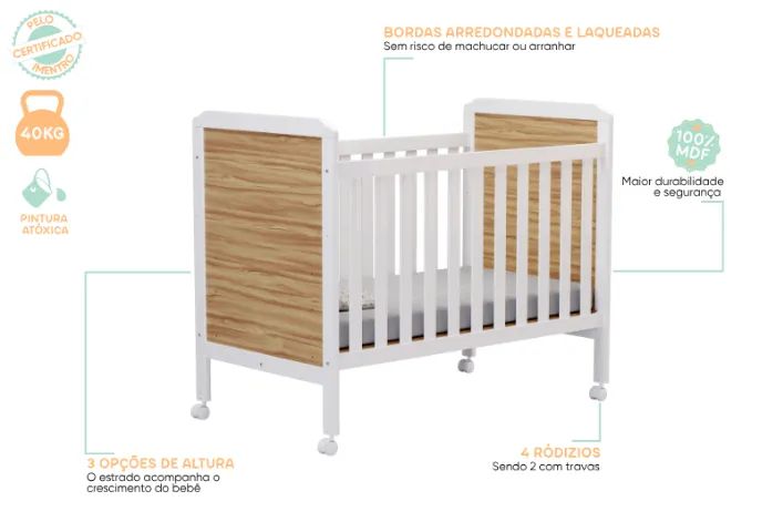 Berço Cama Americano Cloe Peroba, 100% MDF  - Foto 4