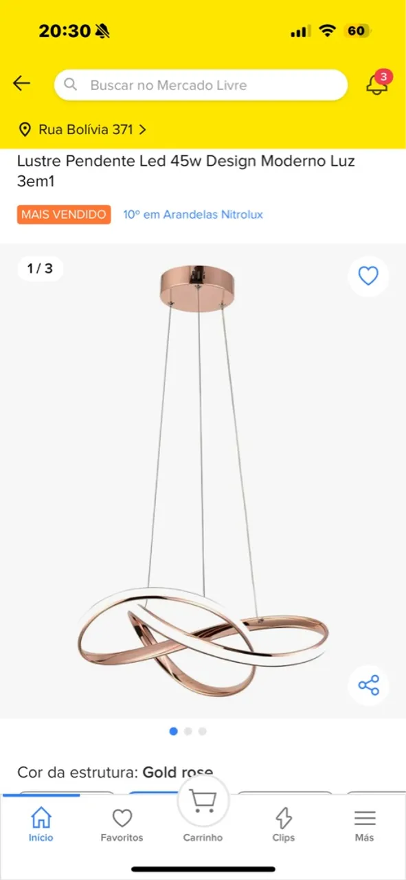 Lustre Pendente LED 45W Design Moderno Luz 3em1 Gold Rose
