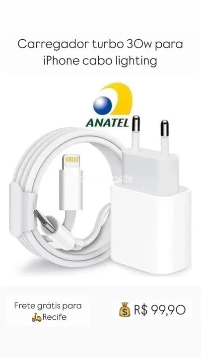 Carregador Turbo 30W para iPhone com Cabo Lightning
