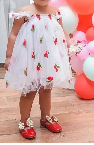 Vestido de Festa Infantil Cereja - Tamanho 2