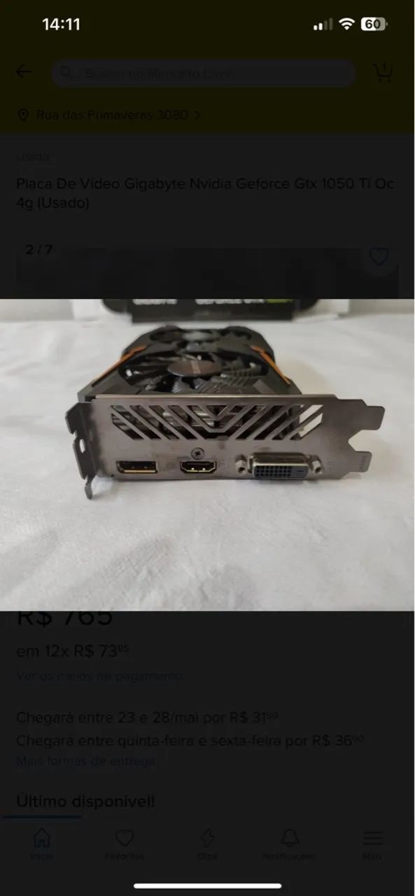 Placa de Vídeo Gigabyte GeForce GTX 1050 Ti OC 4GB