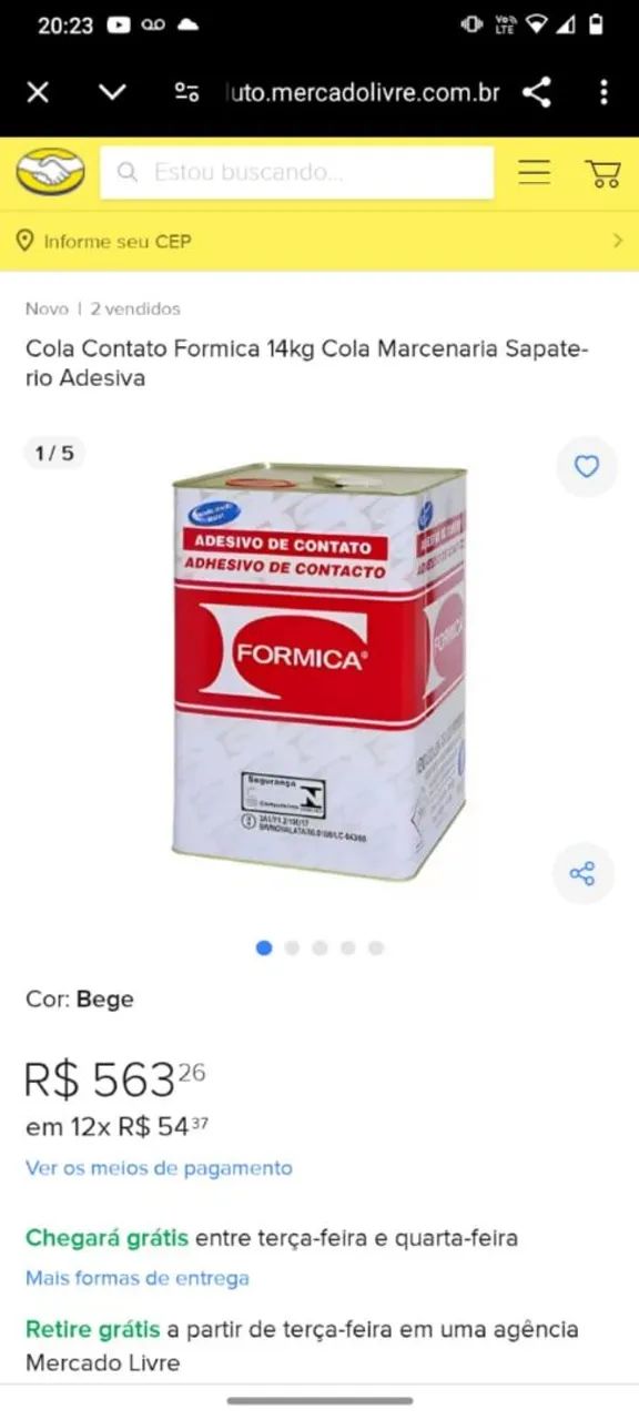 Cola Contato Formica 14kg - Adesivo para Marcenaria