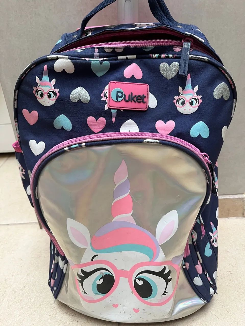 Mochila de rodinhas infantil com estampa de unicórnio - Foto 5