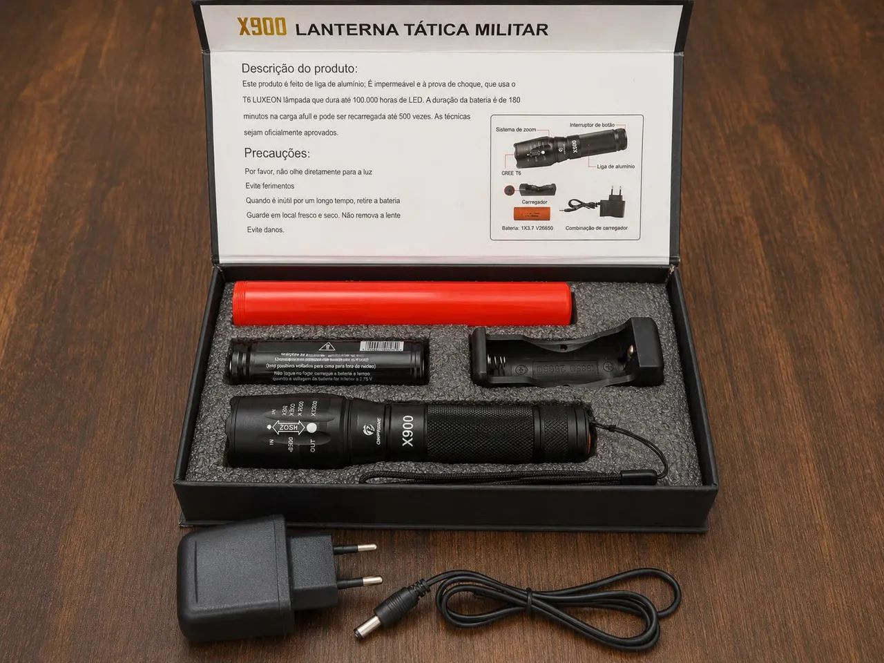 Lanterna Tática X900 Recarregável com Zoom e Kit Completo - Foto 5