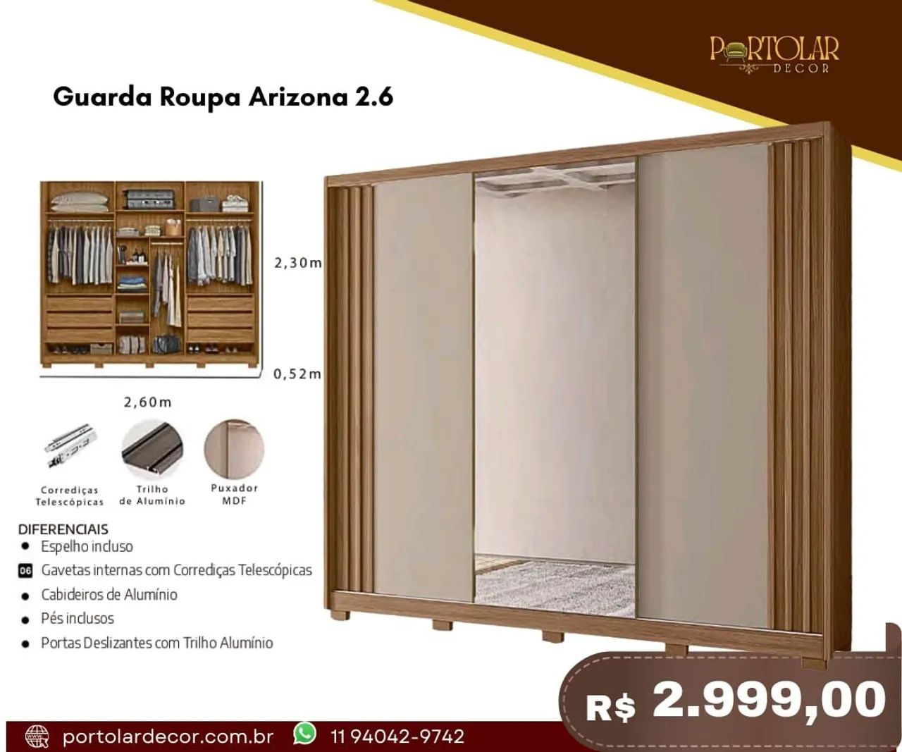 Guarda Roupa Arizona 2.6 - à pronta entrega 
