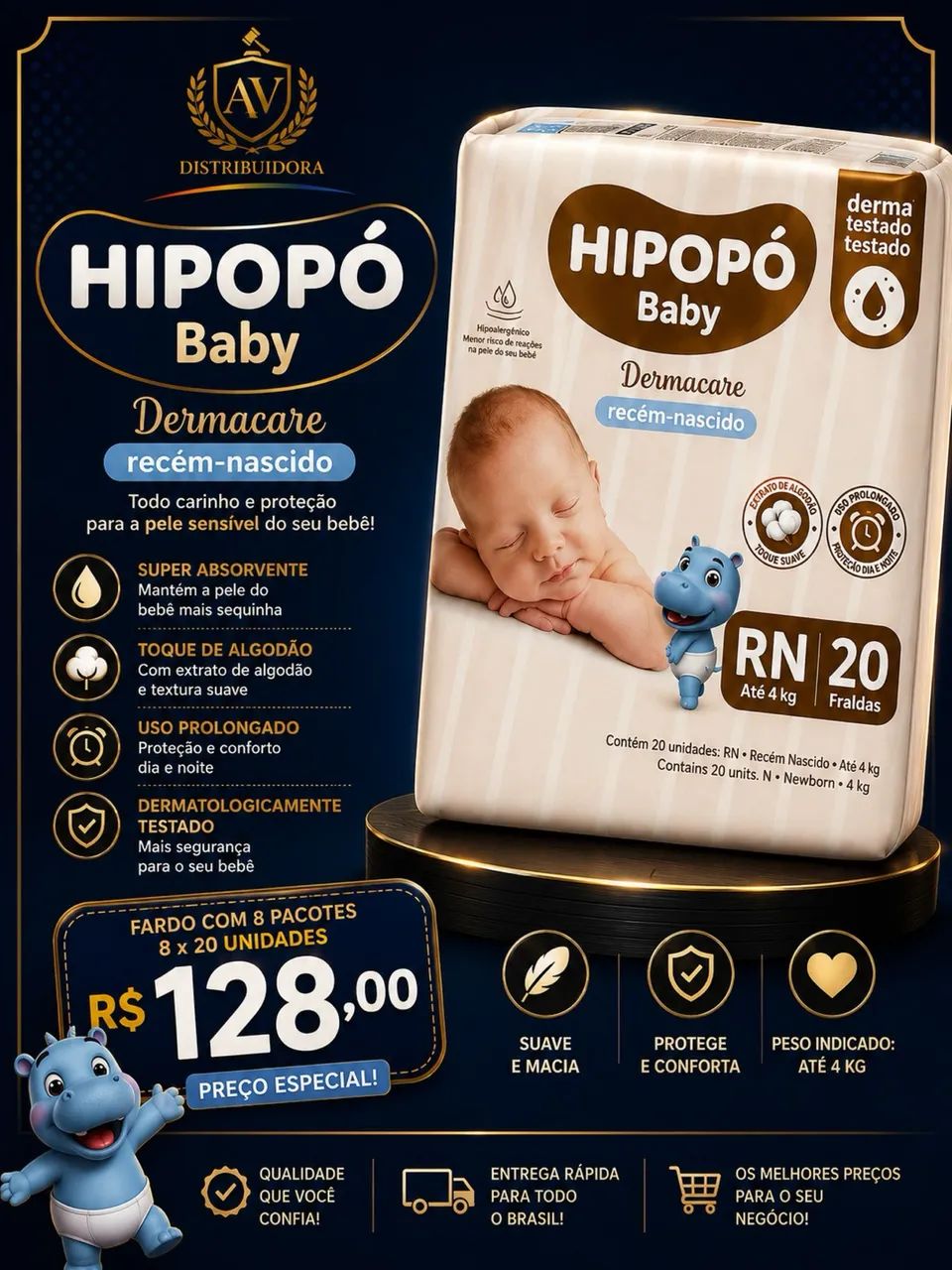 ? FRALDA HIPOPÓ BABY DERMACARE RN - RECÉM-NASCIDO