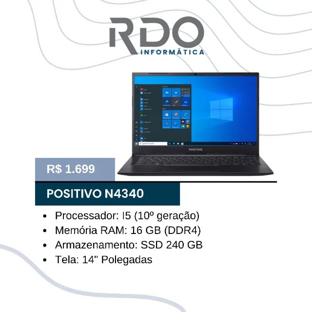 Notebook Positivo N4340 i5 10ª Geração 16GB RAM 240GB SSD 14