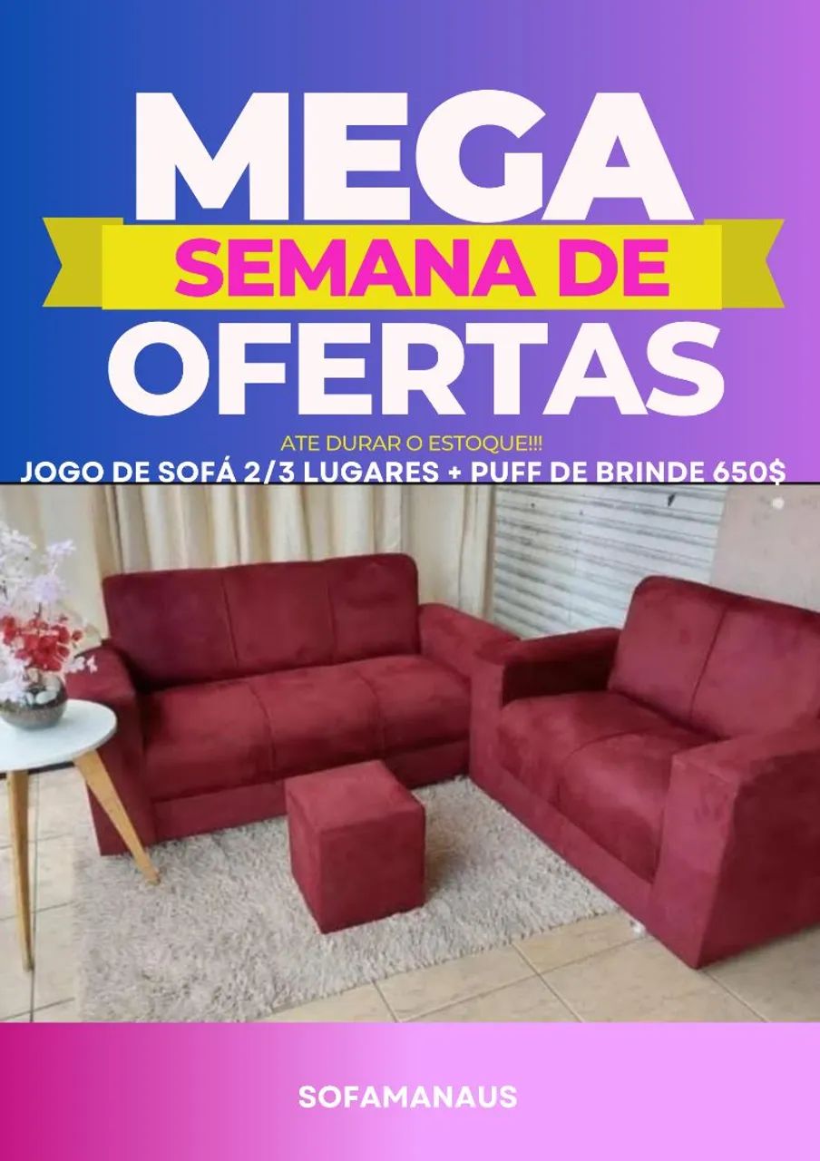 Jogo de sofá 2/3 lugares com puff de brinde 