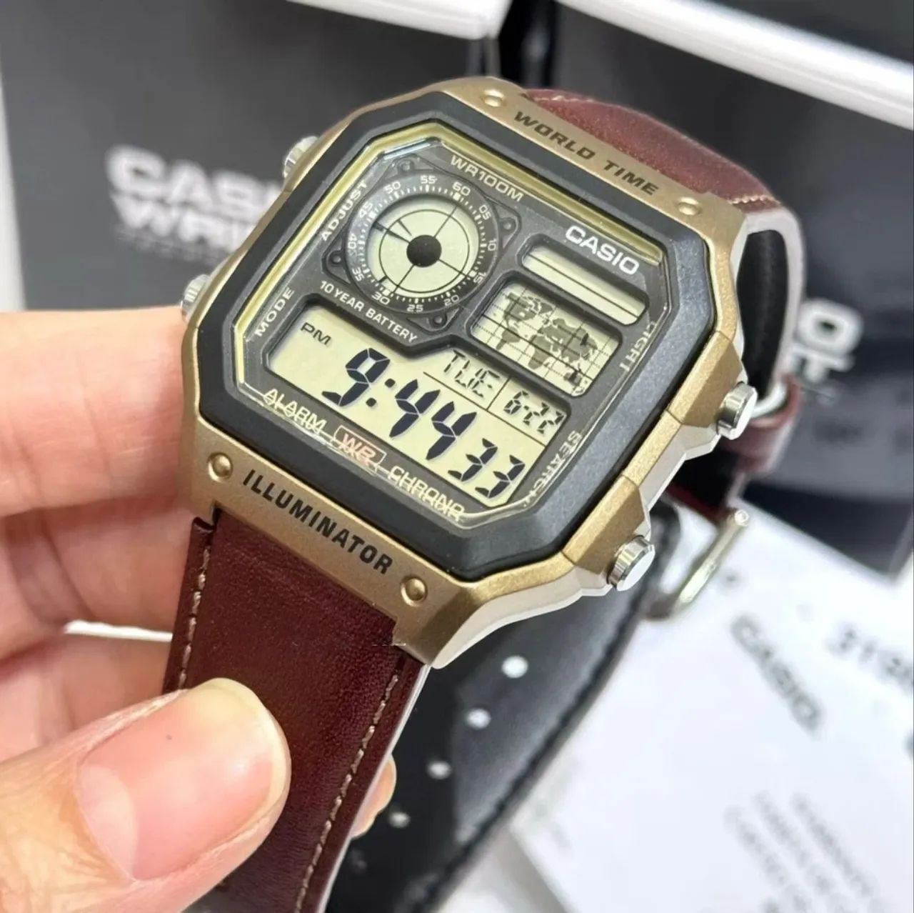 Relógio Casio World Time AE1200WHL pulseira couro  - Foto 2