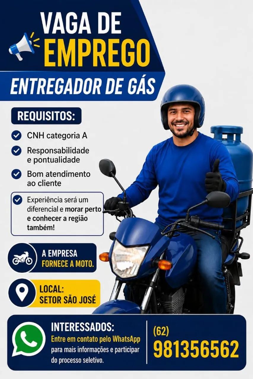 Vaga para entregador de Gás 