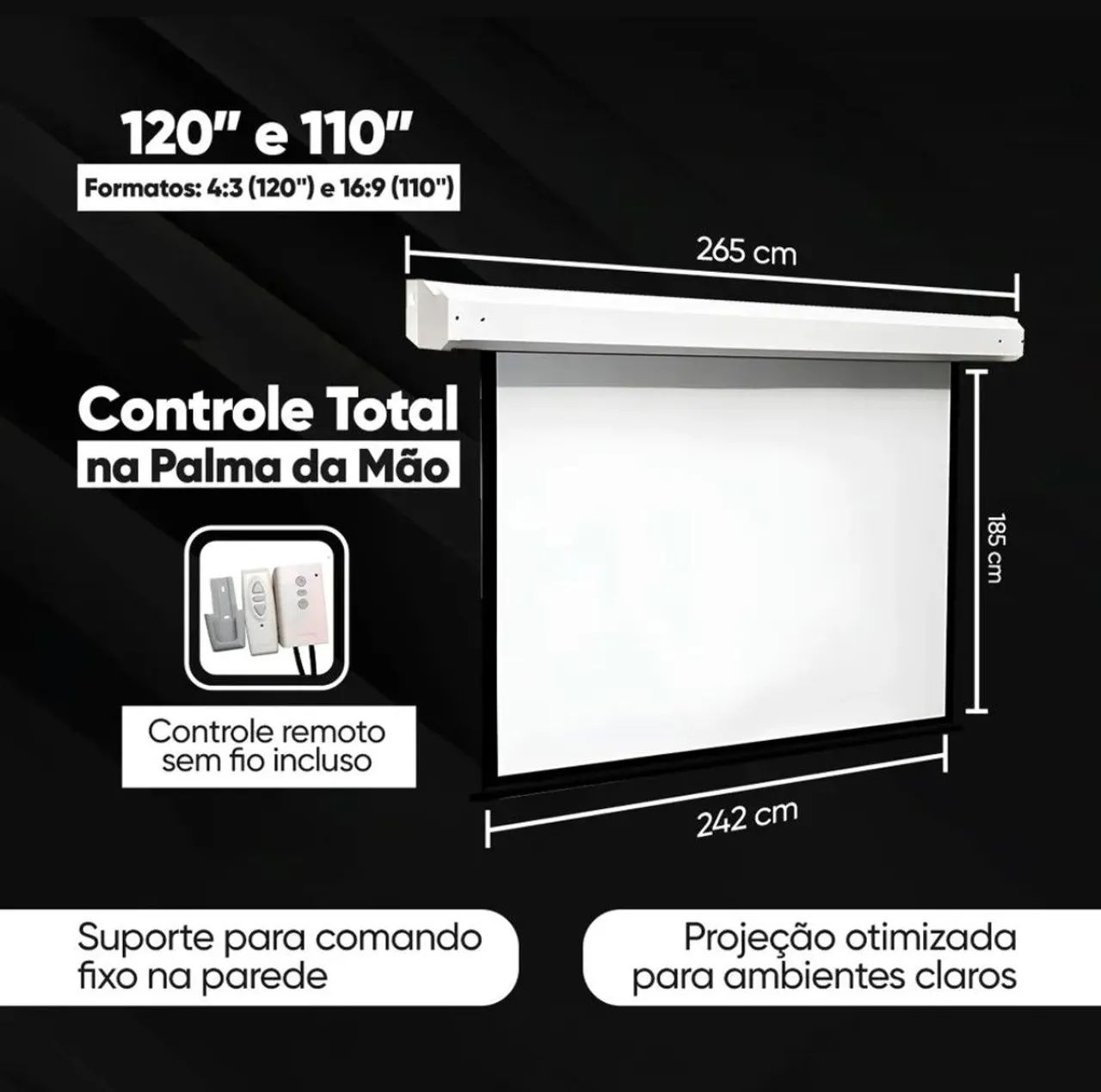 Tela de projeção elétrica 120 Polegadas  - Foto 2